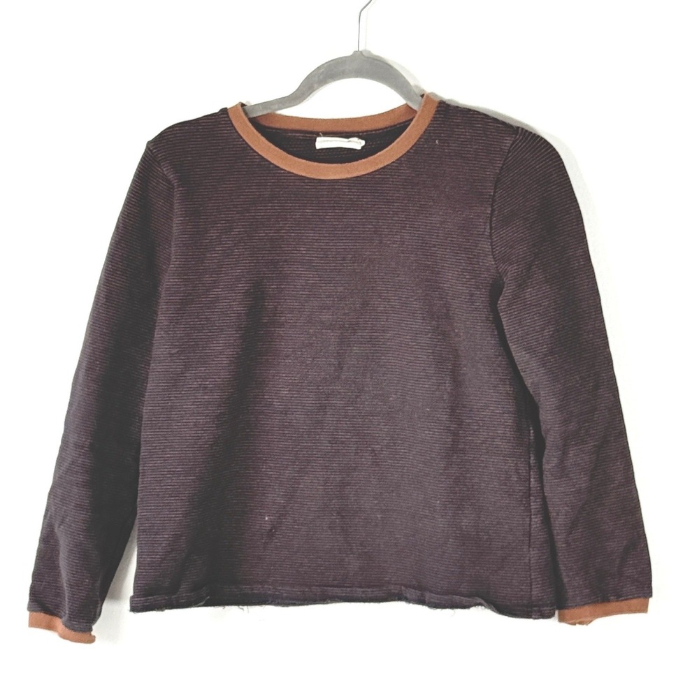 Roolee Womens Large thick cozy soft‎ brown Orange Micro Striped top coastal fish